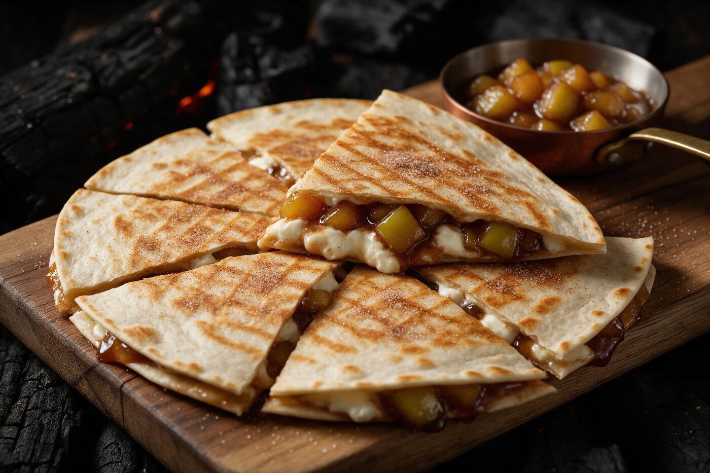 Quesadilla de manzana caramelizada y queso crema